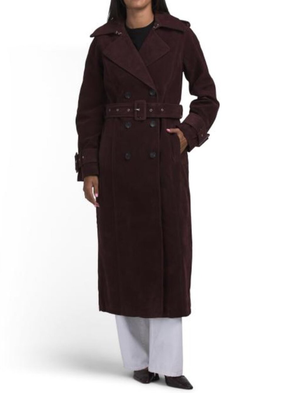 AVEC LES FILLES Faux Suede Maxi Trench Coat